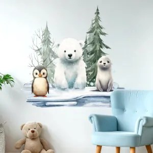 Adesivo murale per la stanza dei bambini - orso polare e animali del nord | Inspio