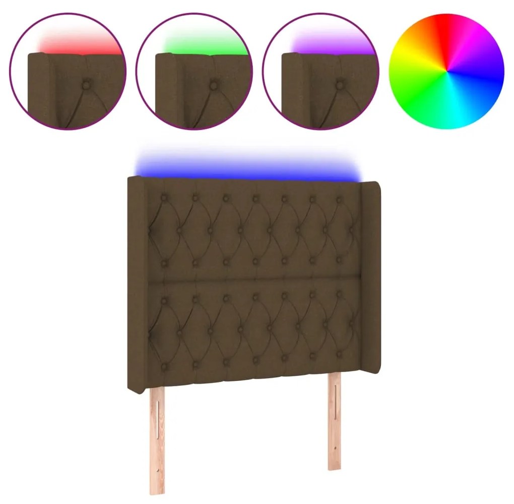 Testiera a led marrone scuro 103x16x118/128 cm in tessuto