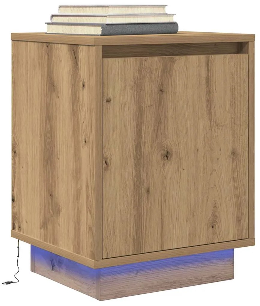 Comodino Con Luci Led Rovere Artigianale 38x34x50 Cm /