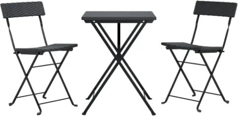 Set Pieghevole da Bistrò 3 pz Nero in Polyrattan