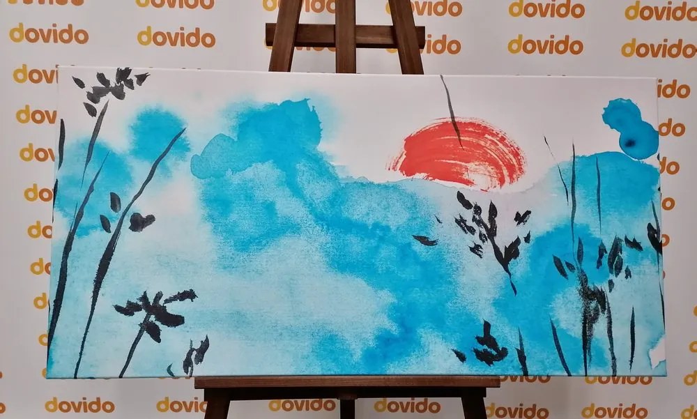 Stampa su tela – Cielo blu giapponese e sole rosso