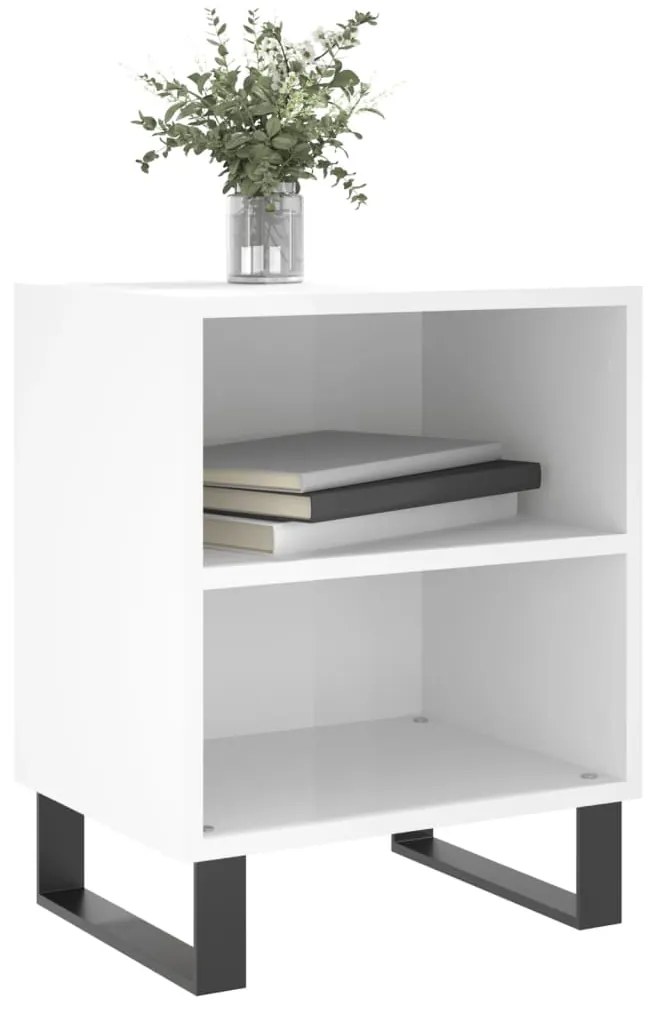 Comodini 2 pz Bianco Lucido 40x30x50 cm in Legno Multistrato