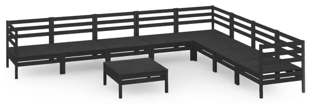 Set Salotto da Giardino 9 pz in Legno Massello di Pino Nero