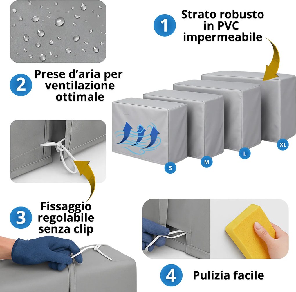 Copri Condizionatore da Esterno Impermeabile Taglia L in PVC Finitura Liscia Grigio...
