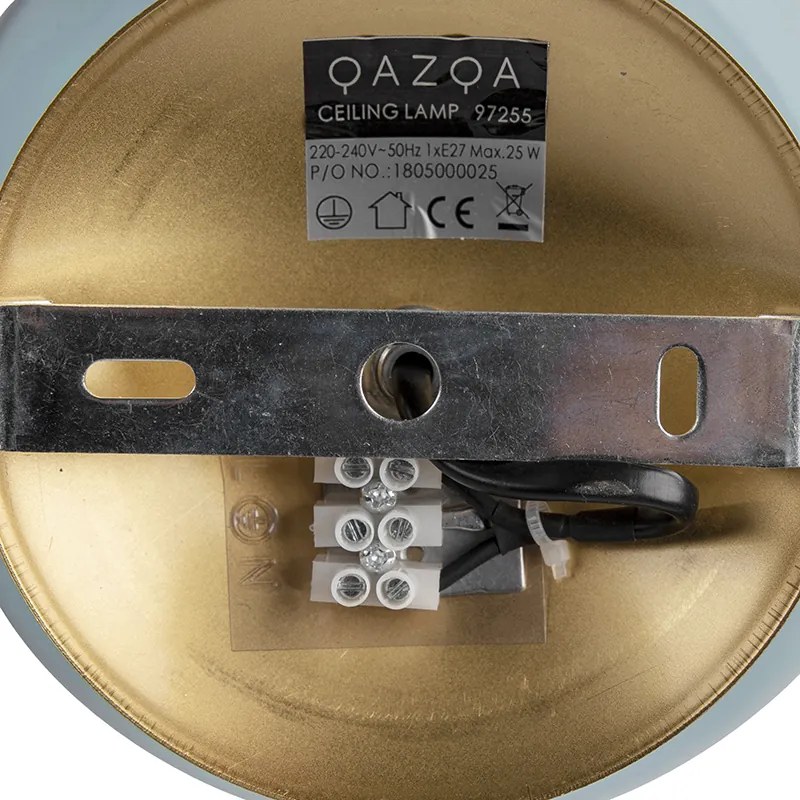 Plafoniera Art Déco in ottone con vetro blu - Pallon