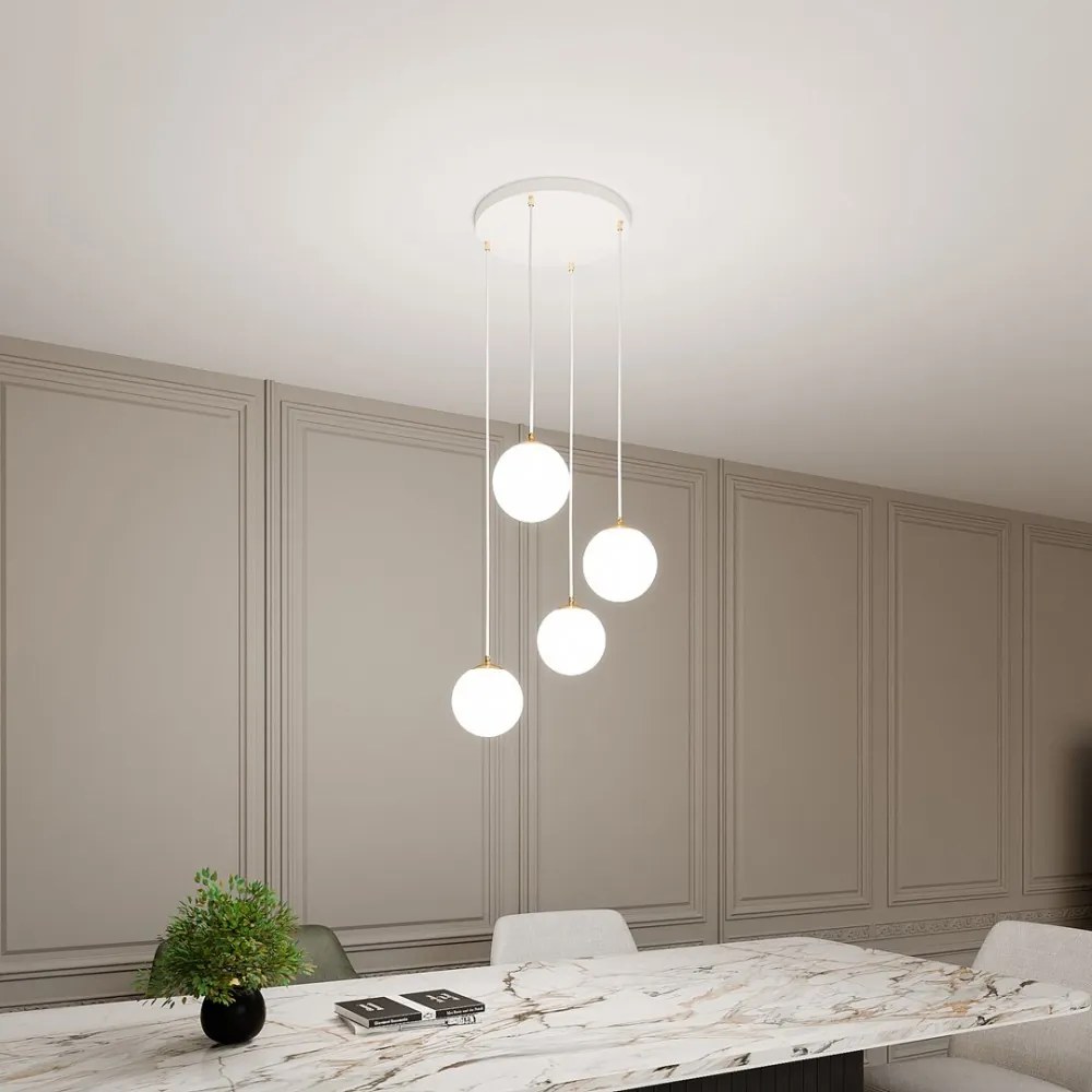 Lampadario a Sospensione in Acciaio e Vetro ROYAL 4 Bianco o Nero 4xE14 Colore del corpo Bianco