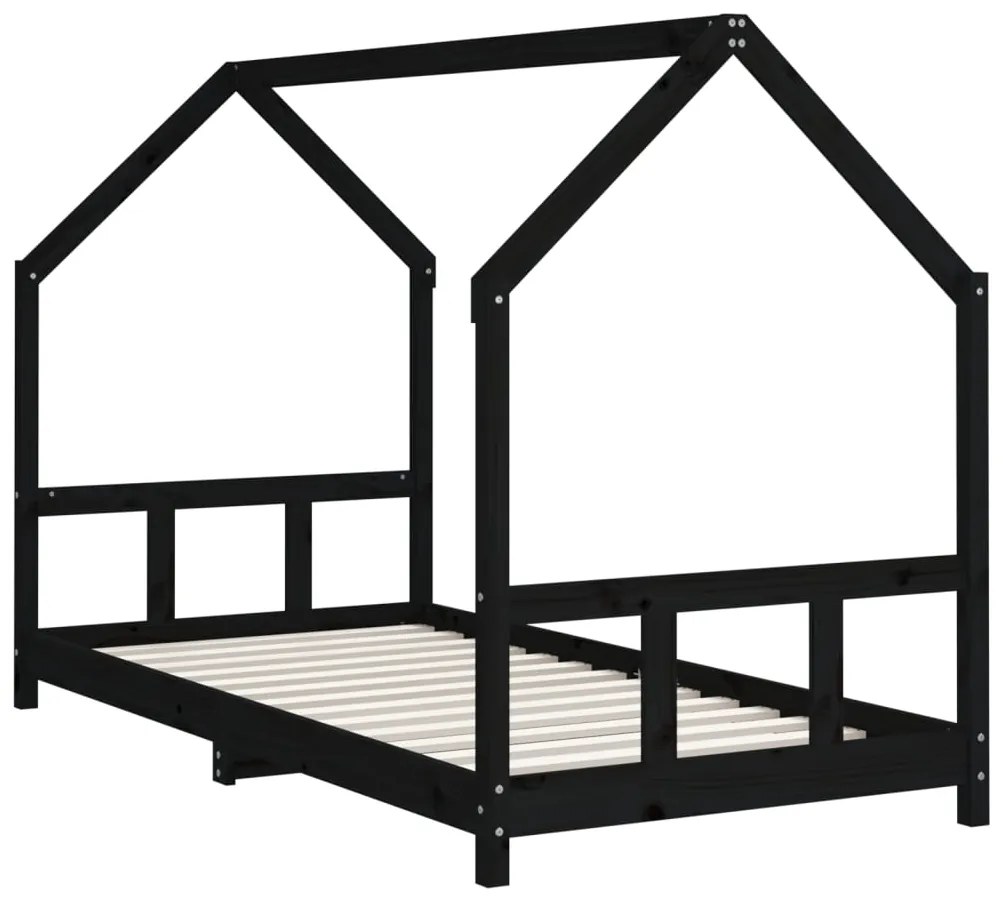Giroletto per bambini nero 90x200 cm in legno massello di pino