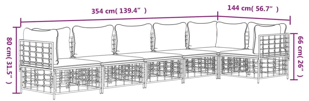 Set Divani da Giardino 6 pz con Cuscini Antracite in Polyrattan