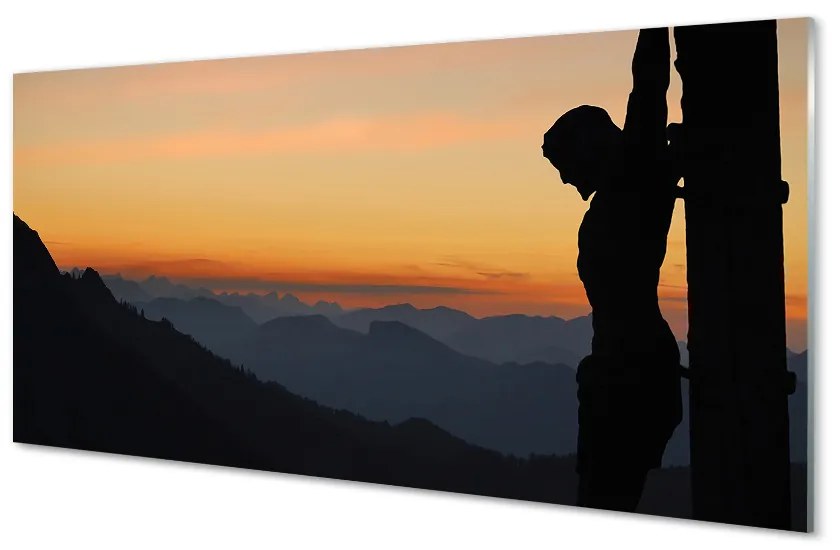 Quadro in vetro Tramonto di gesù crocifisso 100x50 cm 2 appendini