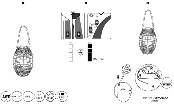 Globo 36669 - Lampada LED solare SOLAR LED/2W/3V IP44