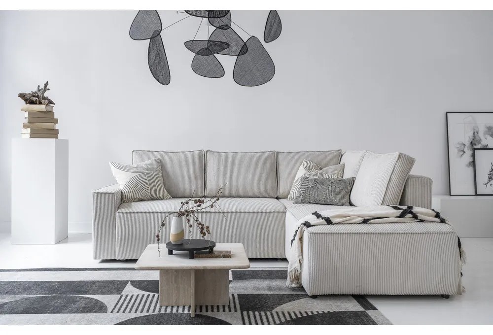 Divano letto angolare in velluto a coste bianco Brave Dave - Miuform