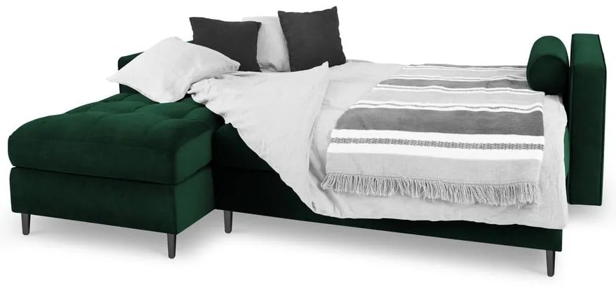 Divano letto angolare in velluto verde, angolo sinistro Santo - Milo Casa