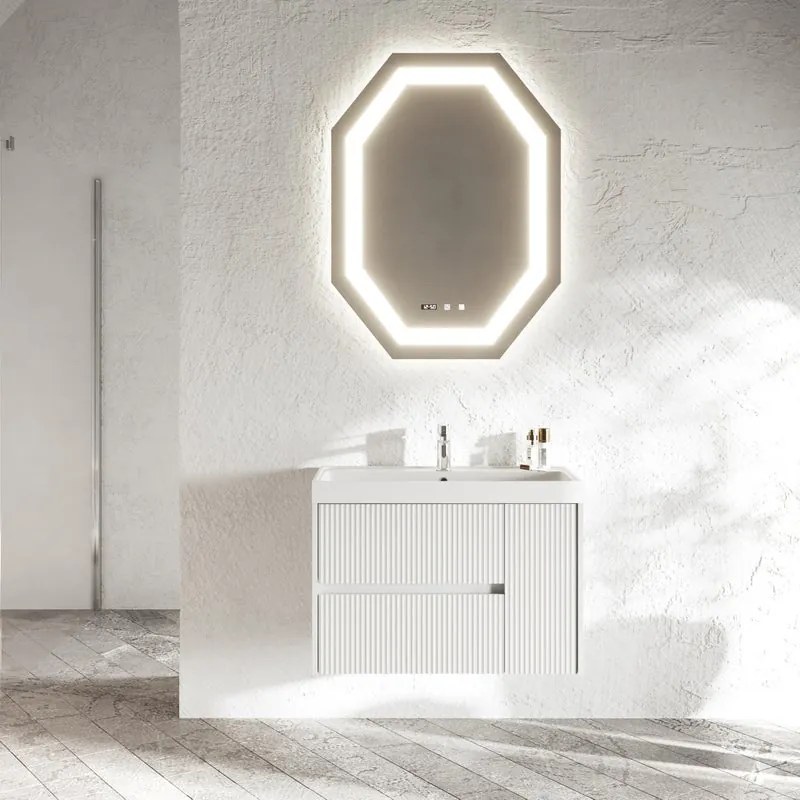 Mobile bagno con lavabo L 80 x H 51 x P 40 cm bianco in mdf, 1 anta 2 cassetti per vasca centrale Portofino