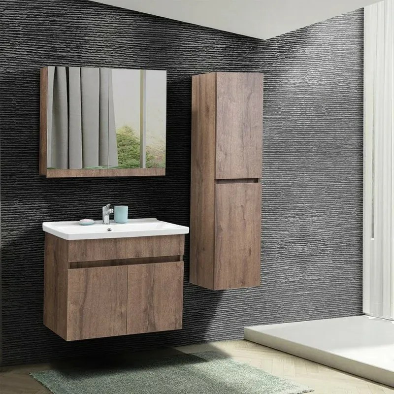 Pensile bagno sospeso rovere scuro H 140 con 2 ante soft-close Mona
