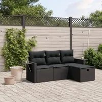 Set Divani da Giardino 4 pz con Cuscini Nero in Polyrattan 3263751