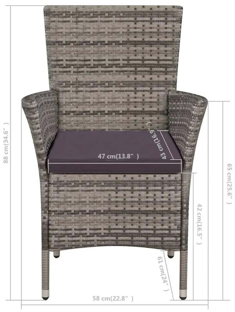 Set da bistrot 3 pz in polyrattan grigio