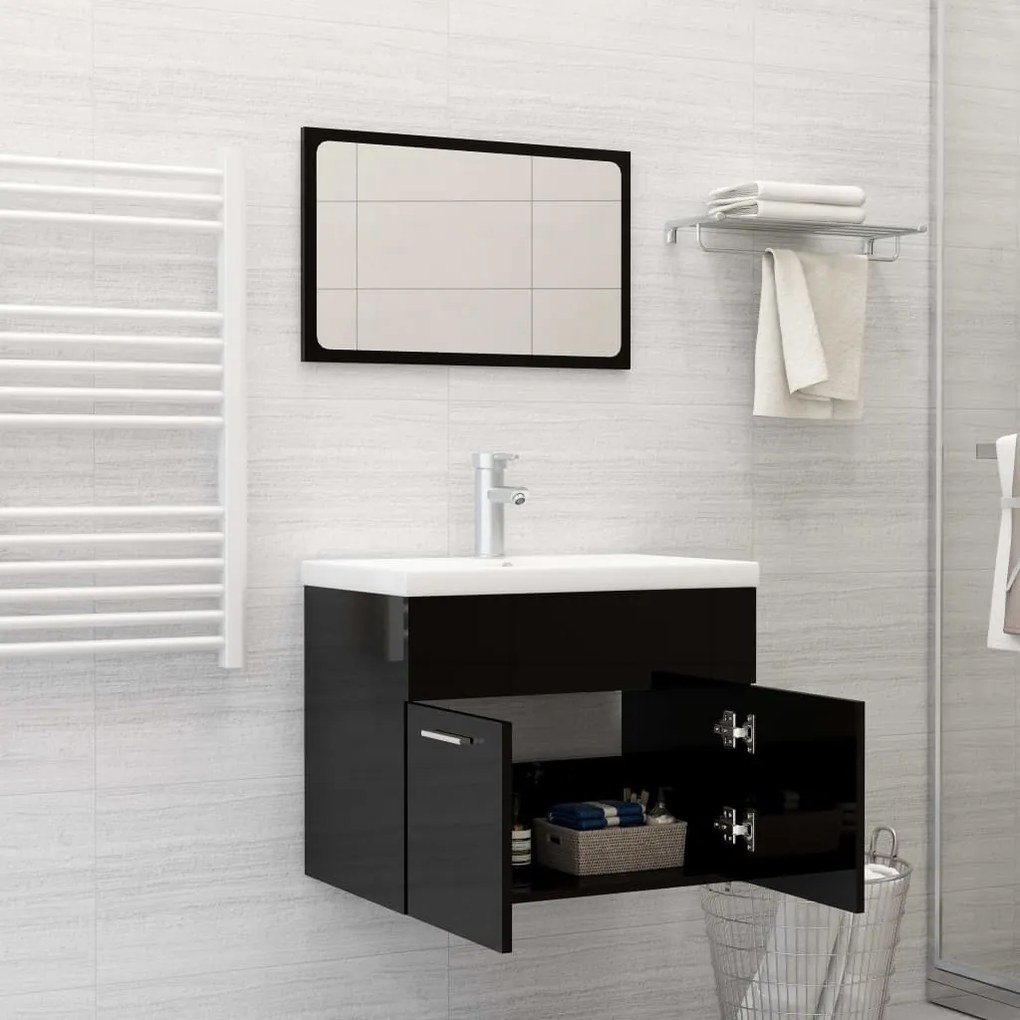 Set mobili da bagno nero lucido in truciolato