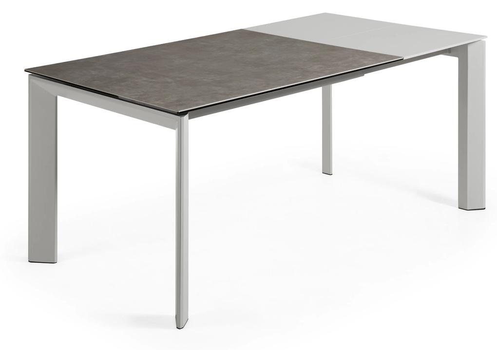 Kave Home - Tavolo allungabile Axis porcellanato Vulcano Ceniza e gambe in acciaio grigio 120 (180) cm