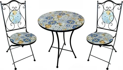 Set Bistrot Tavolo Mosaico Tondo 60 Cm Con 2 Sedie Pieghevoli Lemon