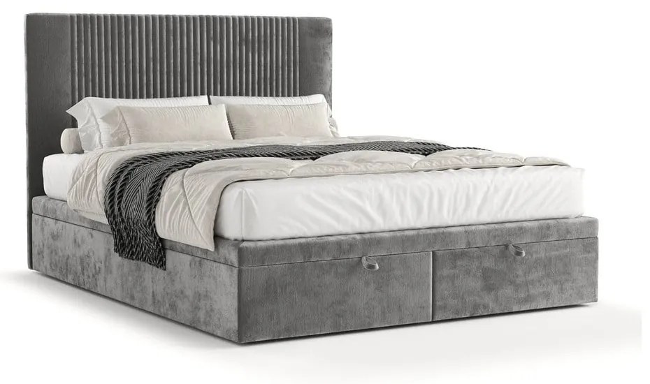 Letto matrimoniale imbottito grigio con spazio contenitivo 160x200 cm Mavel - Maison de Rêve