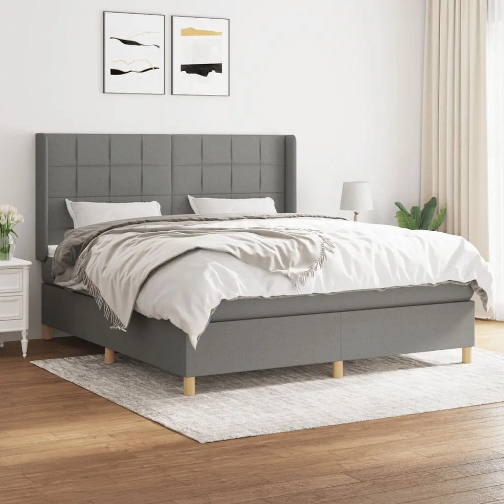 Giroletto A Molle Con Materasso Grigio Scuro 160x200 Cm Tessuto /