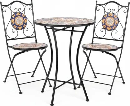 Set Bistrot Tavolo Mosaico 60 Cm Con 2 Sedie Pieghevoli Santorini Bizzotto