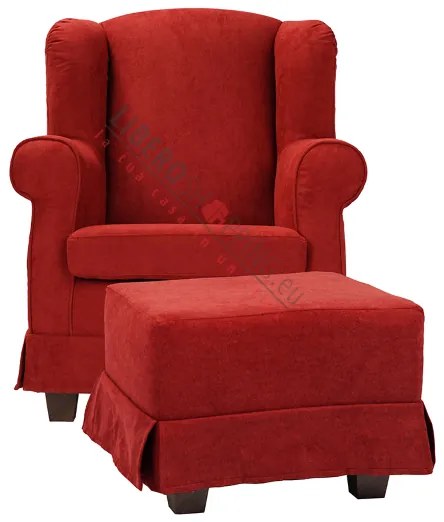 Poltrona imbottita in tessuto sfoderabile BERGERE BORDEAUX con pouf
