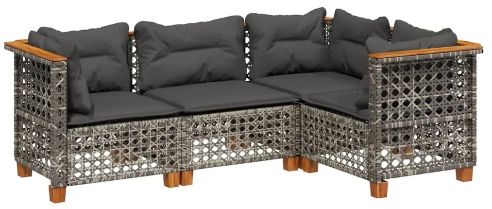 Set divani da giardino 4 pz con cuscini in polyrattan grigio