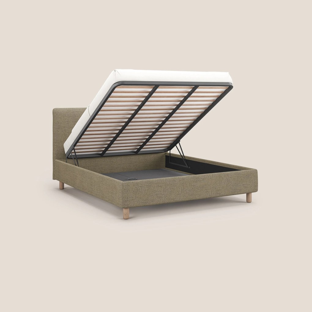Serena letto contenitore salvaspazio scandinavo in tessuto fiammato impermeabile T03 beige