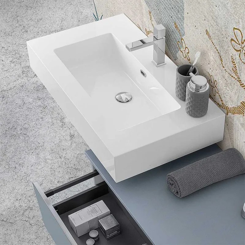 Lavabo sospeso in resina 100 cm bianco lucido   Lodi