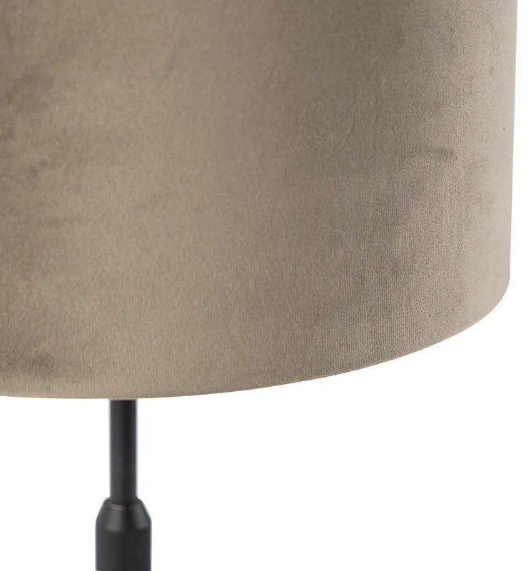 Lampada da tavolo nera con paralume in velluto color tortora con oro 25 cm - Parte