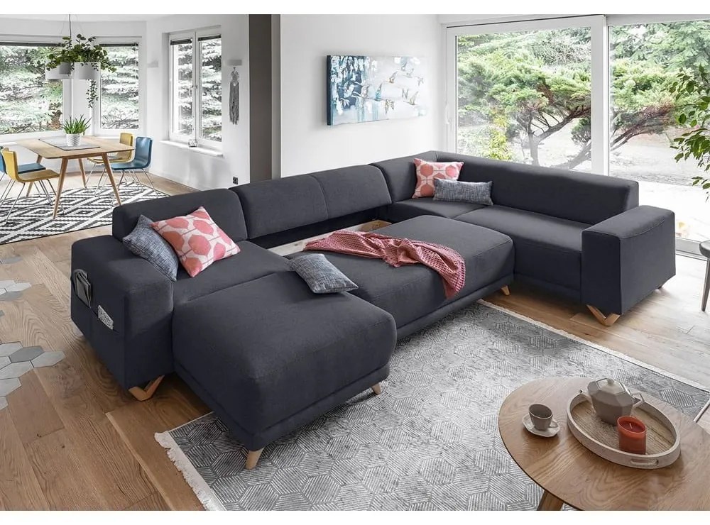 Divano angolare color antracite allungabile e con contenitore (penisola a destra/a U) Classy Sophie – Miuform