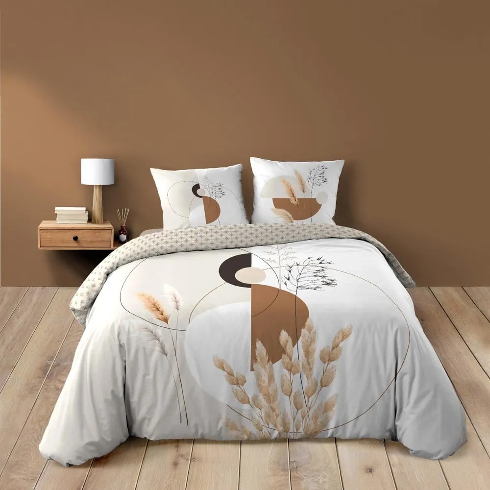 Set copripiumino e federa bianco/beige in cotone per letto matrimoniale ed esteso 240x220 cm Natacha – douceur d'intérieur