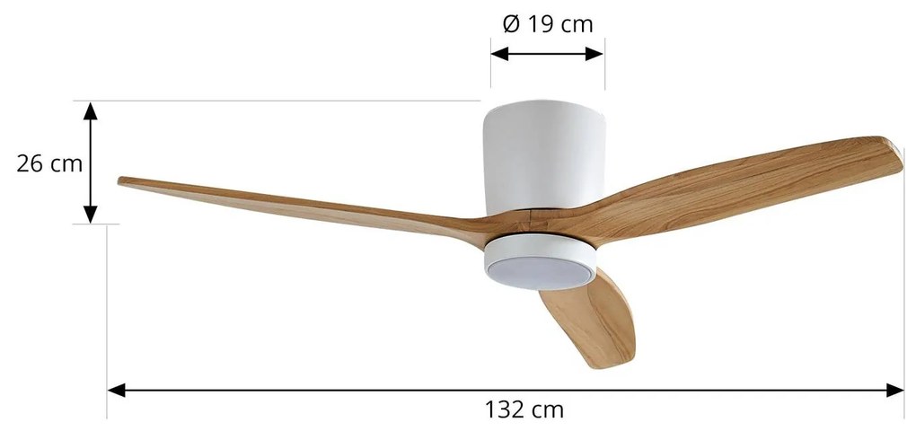 Lucande LED ventilatore da soffitto Faipari, legno, DC, silenzioso, 132cm