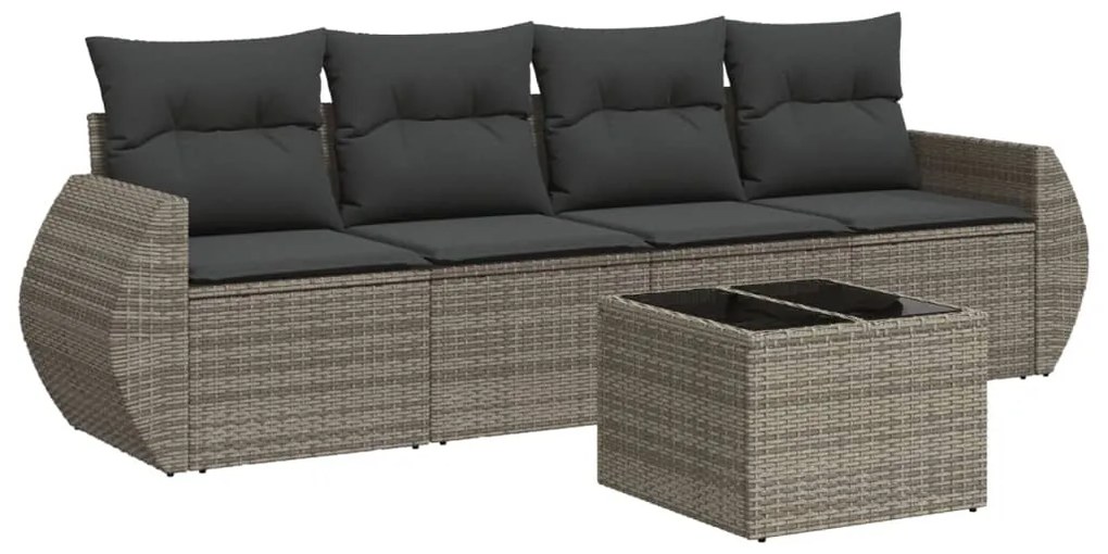 Set divano da giardino 5 pz con cuscini grigio in polyrattan