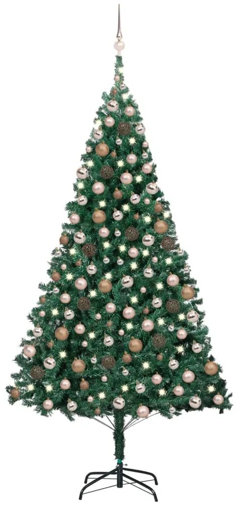 Albero di Natale Preilluminato con Palline Verde, Albero di Natale Preilluminato con Palline Verde 240 cm PVC