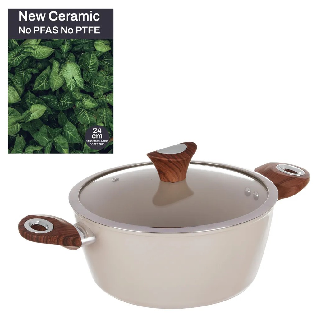 Casseruola 24 cm con coperchio crema New Ceramic