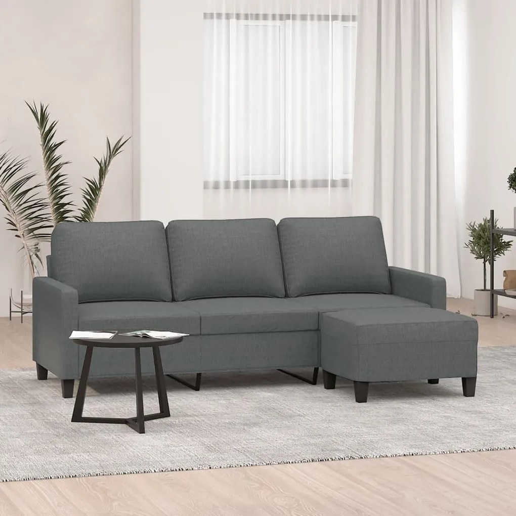Divano A 3 Posti Con Poggiapiedi Grigio Scuro 180cm İn Tessuto /