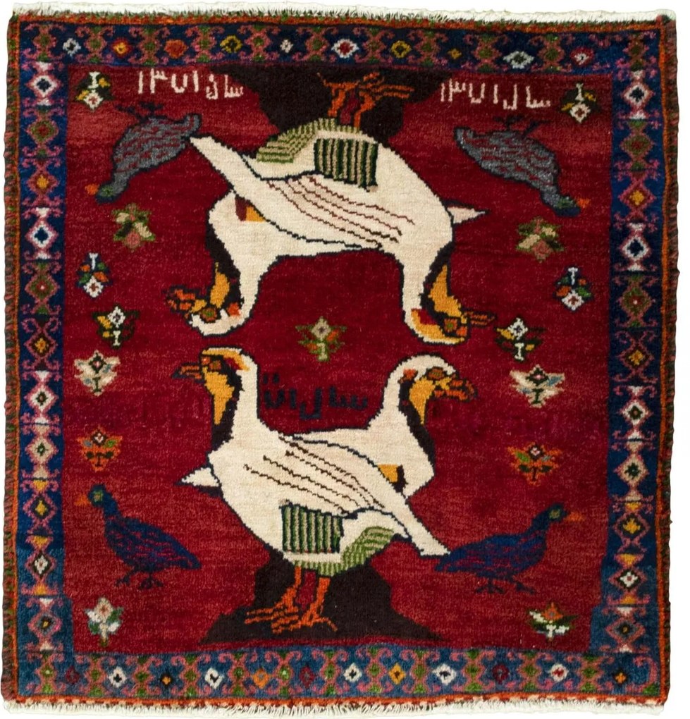 Shiraz Tappeto 60 x 60 Rosso (Iran) Annodato A Mano