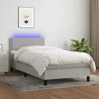 Letto a Molle Materasso e LED Grigio Chiaro 100x200 cm Tessuto 3133053