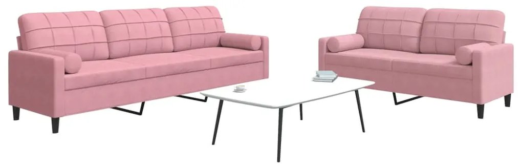 Set Di Divani 2 Pz Con Cuscini E Rinforzi Rosa İn Velluto /