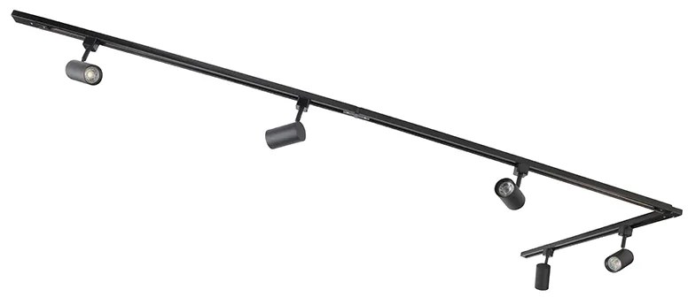 Sistema di illuminazione a binario moderno con 5 faretti nero 1 fase - Iconic Jeana