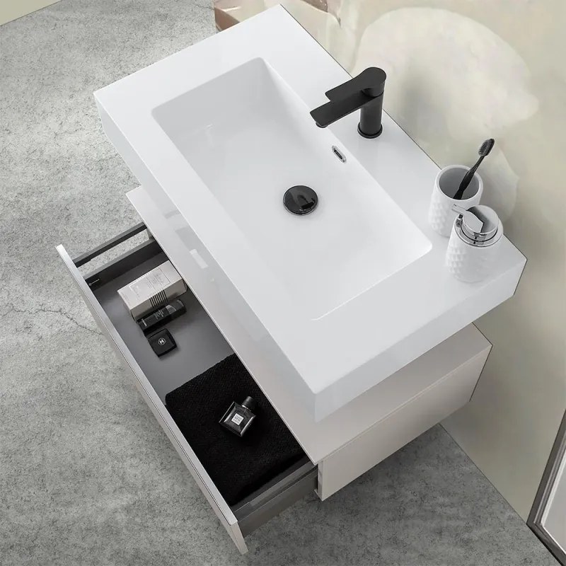 Mobile bagno sospeso 80 cm grigio perla con lavabo e specchio   Iside