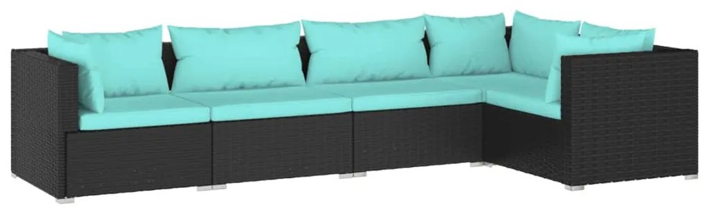 Set Divani da Giardino 5 pz con Cuscini in Polyrattan Nero