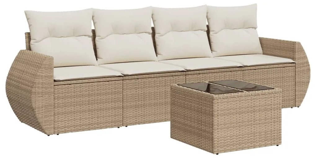 Set divano da giardino 5 pz con cuscini beige in polyrattan