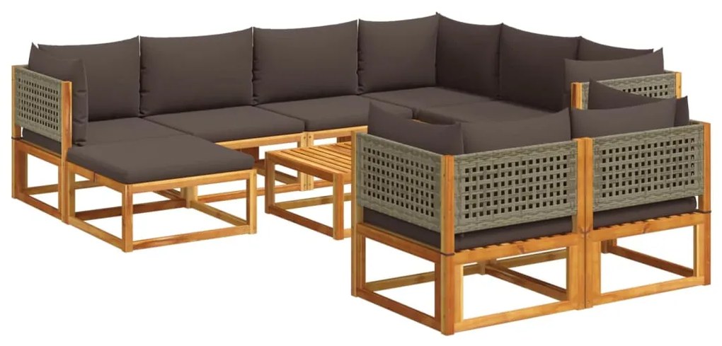 Set divani da giardino 10pz con cuscini legno massello acacia