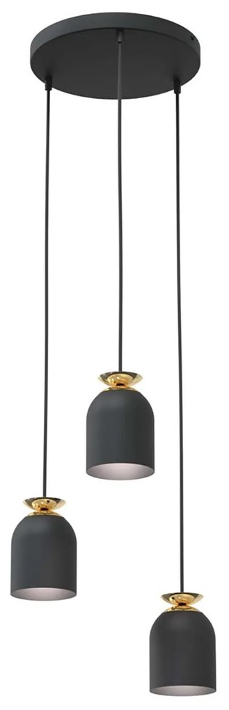 Lampadario Contemporaneo 3 Luci Target Base Tonda In Acciaio Nero E Oro