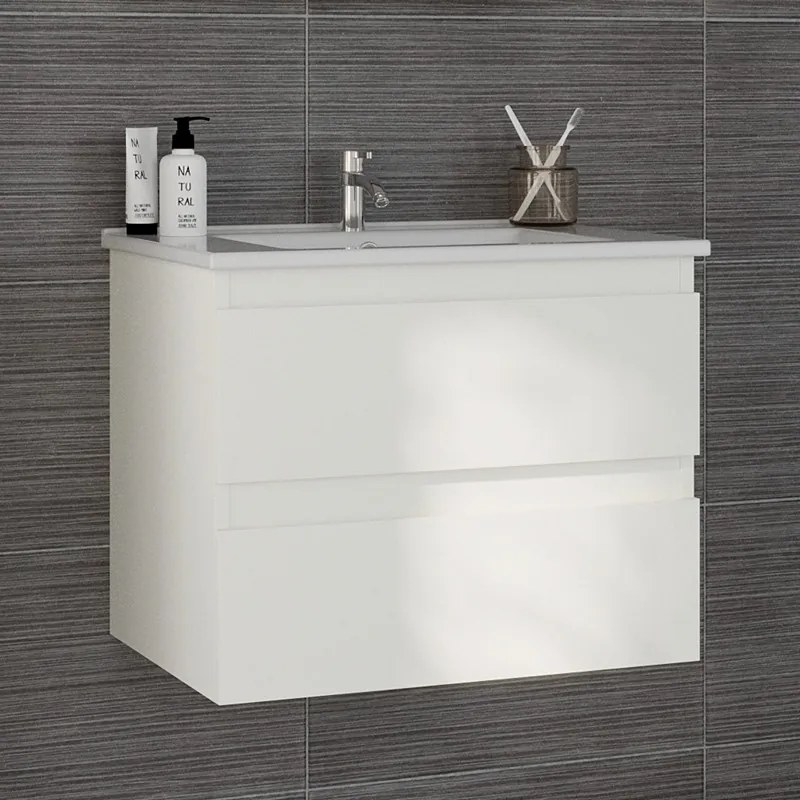 Kamalu - Mobile bagno sospeso 65 cm colore bianco opaco | LAC-EOLO-65