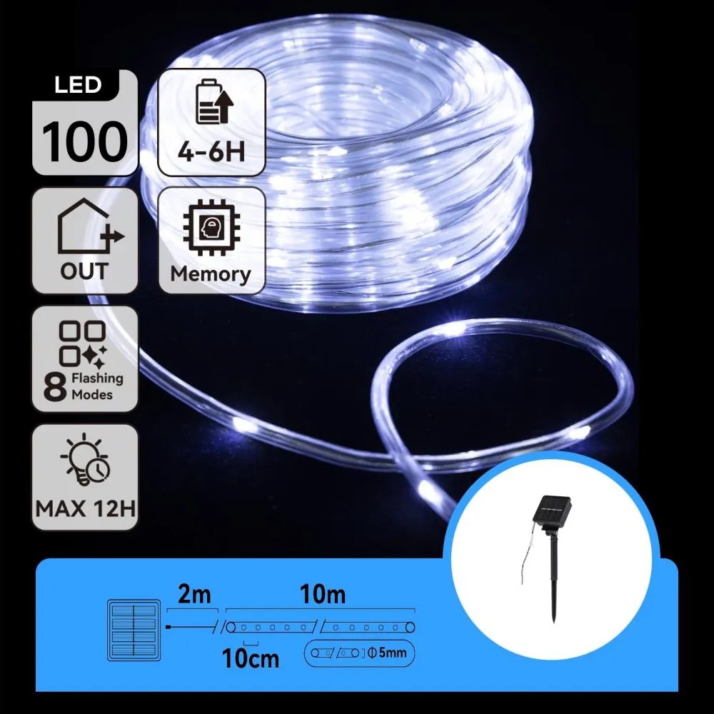 Aigostar - Catena luminosa solare a LED 100xLED/8 funzioni 12m IP65 bianco freddo