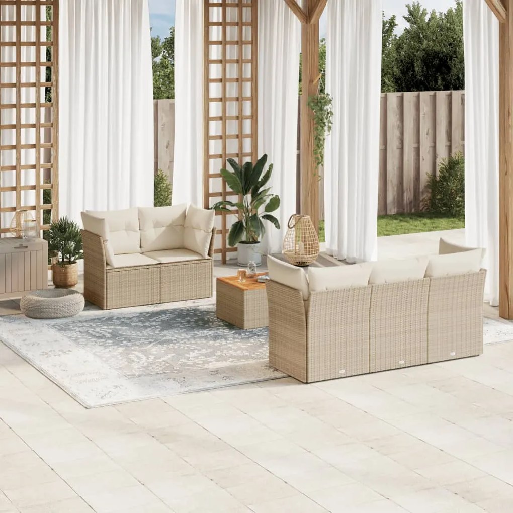 Set divano da giardino 6 pz con cuscini beige in polyrattan